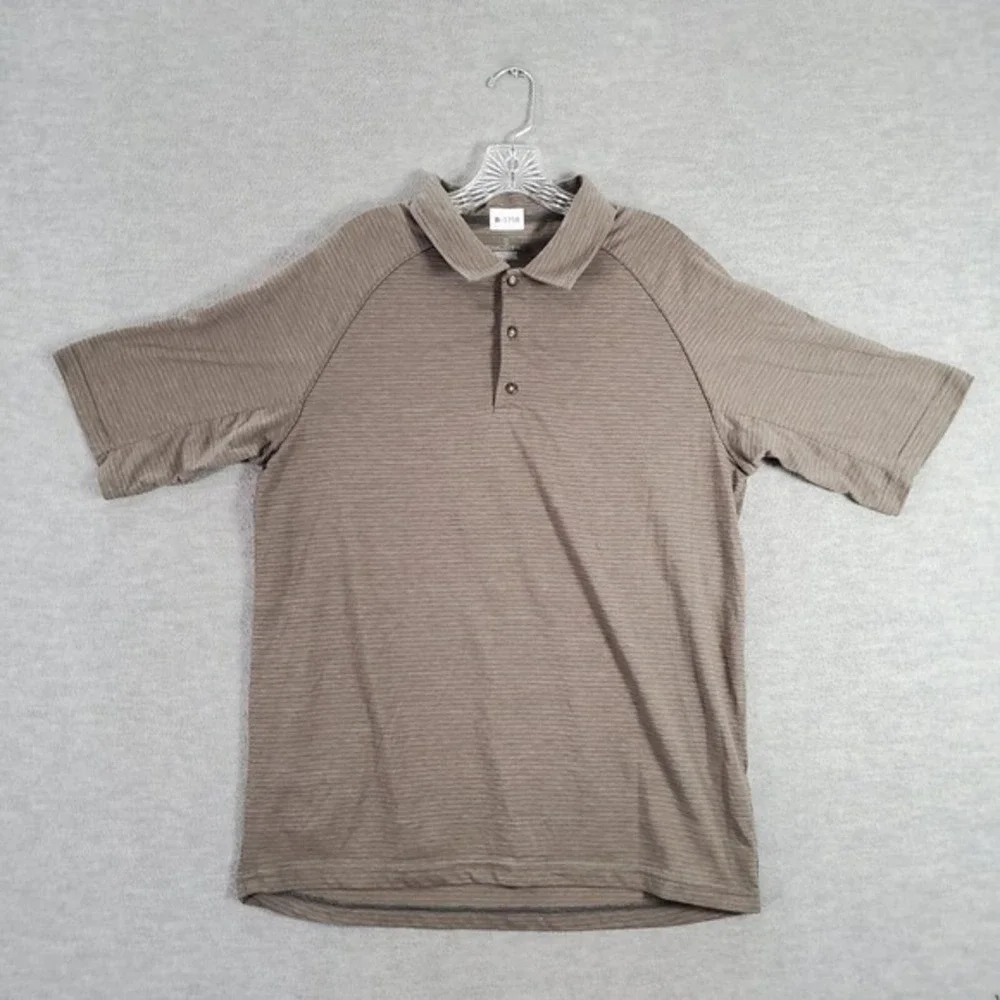 Royal Robbins Men Polo Shirt XL Brown Striped Hiking Short Sleeve Collar